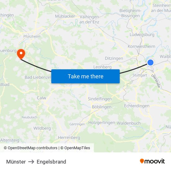Münster to Engelsbrand map