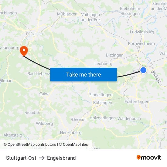 Stuttgart-Ost to Engelsbrand map