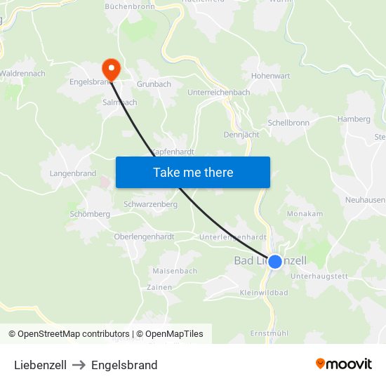 Liebenzell to Engelsbrand map