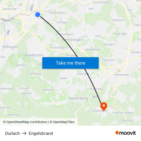 Durlach to Engelsbrand map