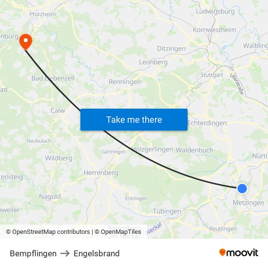 Bempflingen to Engelsbrand map