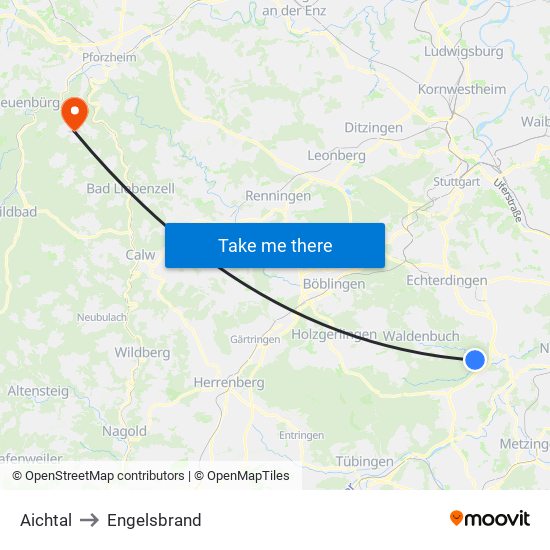 Aichtal to Engelsbrand map