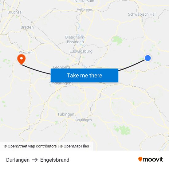 Durlangen to Engelsbrand map