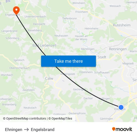 Ehningen to Engelsbrand map