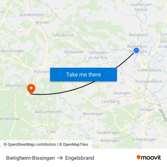 Bietigheim-Bissingen to Engelsbrand map