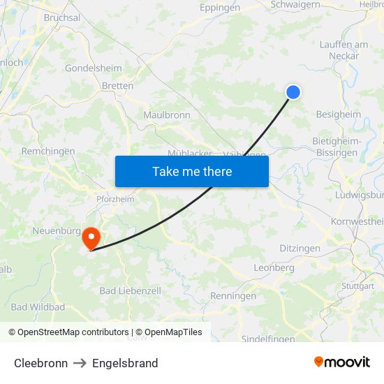 Cleebronn to Engelsbrand map