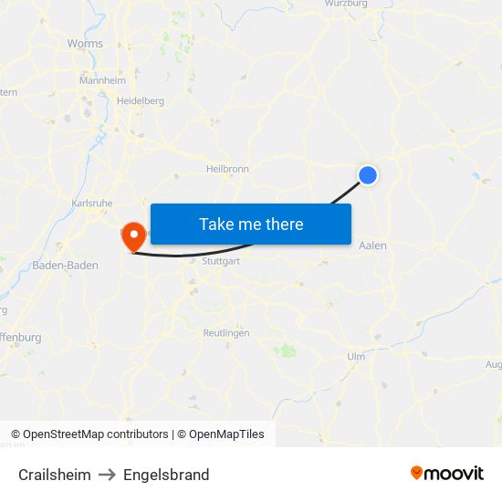 Crailsheim to Engelsbrand map