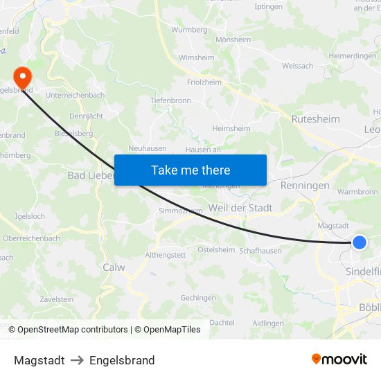 Magstadt to Engelsbrand map