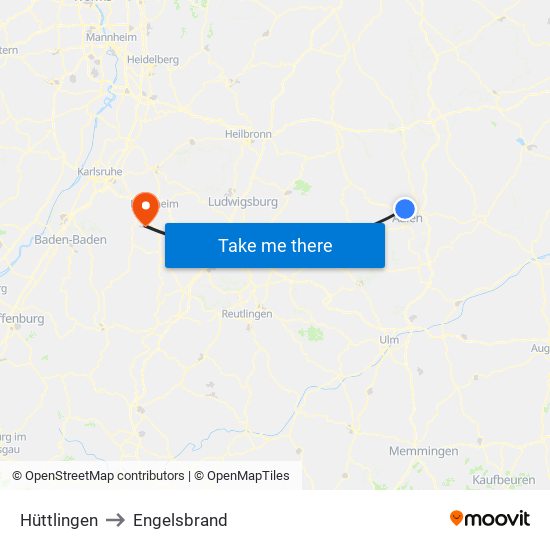 Hüttlingen to Engelsbrand map