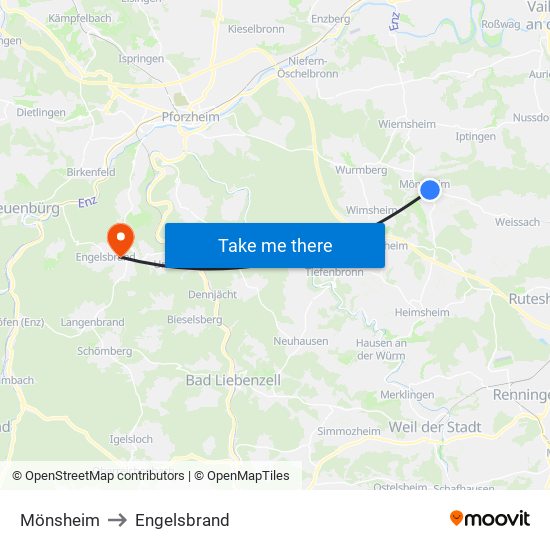 Mönsheim to Engelsbrand map