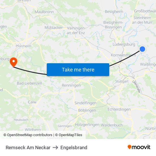 Remseck Am Neckar to Engelsbrand map