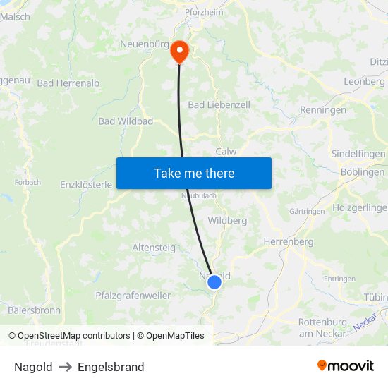 Nagold to Engelsbrand map