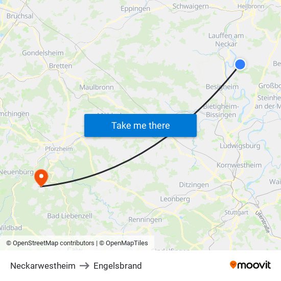 Neckarwestheim to Engelsbrand map