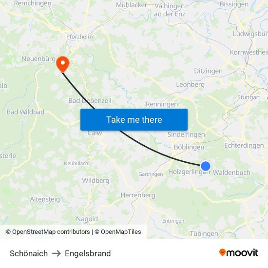 Schönaich to Engelsbrand map