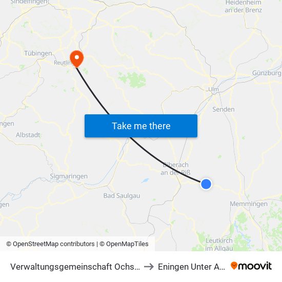 Verwaltungsgemeinschaft Ochsenhausen to Eningen Unter Achalm map