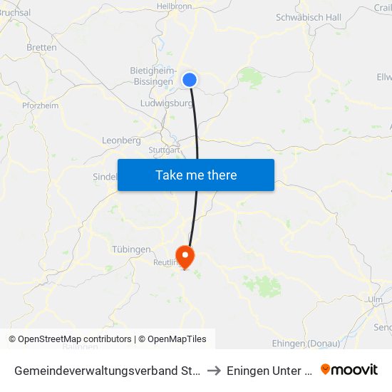 Gemeindeverwaltungsverband Steinheim-Murr to Eningen Unter Achalm map