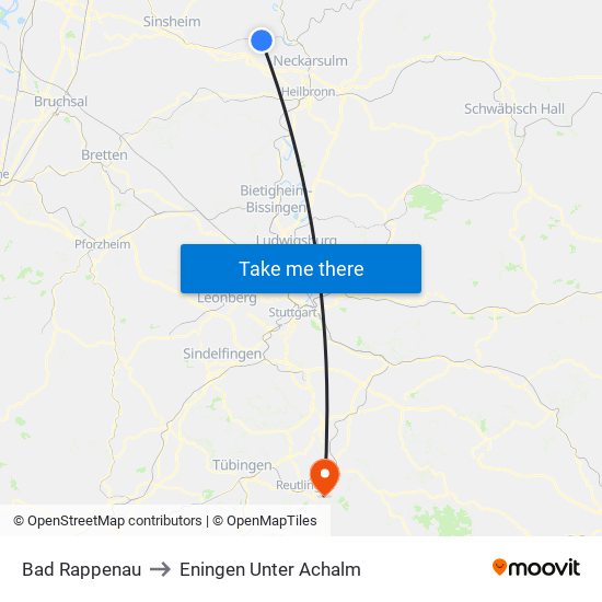 Bad Rappenau to Eningen Unter Achalm map