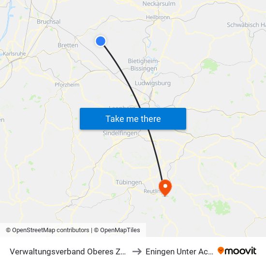 Verwaltungsverband Oberes Zabergäu to Eningen Unter Achalm map