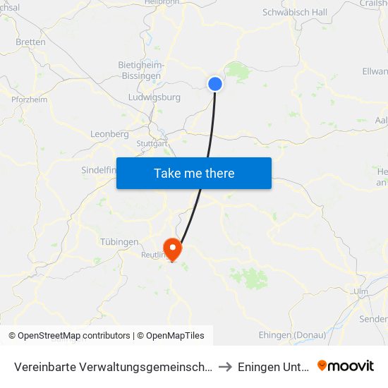 Vereinbarte Verwaltungsgemeinschaft Der Stadt Backnang to Eningen Unter Achalm map