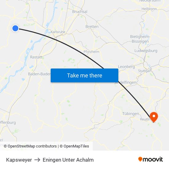 Kapsweyer to Eningen Unter Achalm map