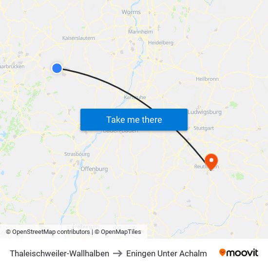 Thaleischweiler-Wallhalben to Eningen Unter Achalm map