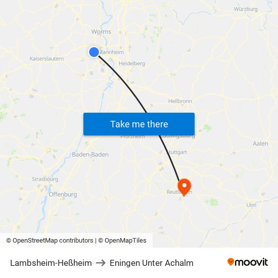 Lambsheim-Heßheim to Eningen Unter Achalm map