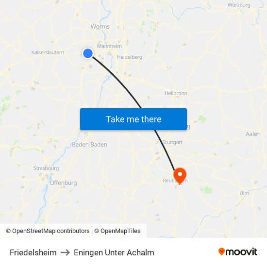 Friedelsheim to Eningen Unter Achalm map