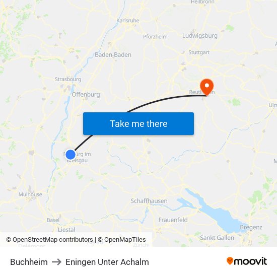 Buchheim to Eningen Unter Achalm map