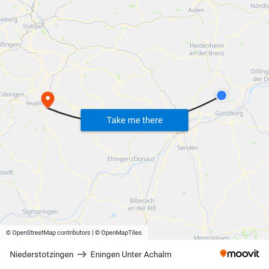 Niederstotzingen to Eningen Unter Achalm map