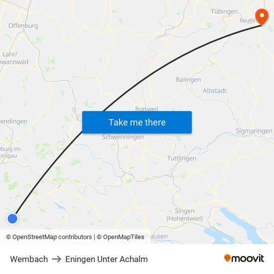 Wembach to Eningen Unter Achalm map