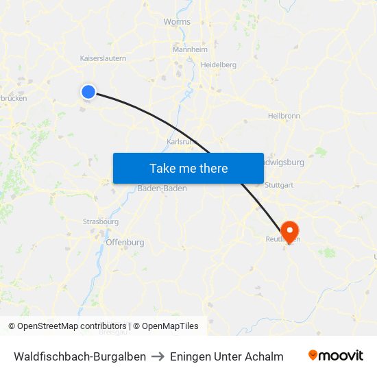 Waldfischbach-Burgalben to Eningen Unter Achalm map