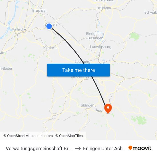 Verwaltungsgemeinschaft Bretten to Eningen Unter Achalm map