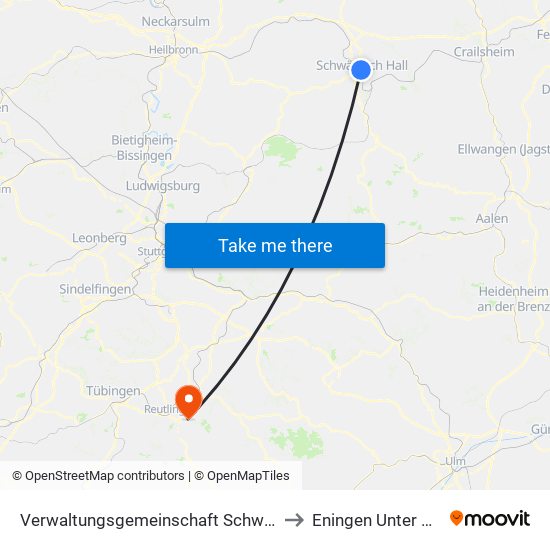 Verwaltungsgemeinschaft Schwäbisch Hall to Eningen Unter Achalm map