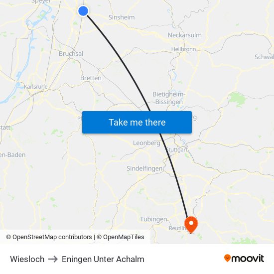 Wiesloch to Eningen Unter Achalm map