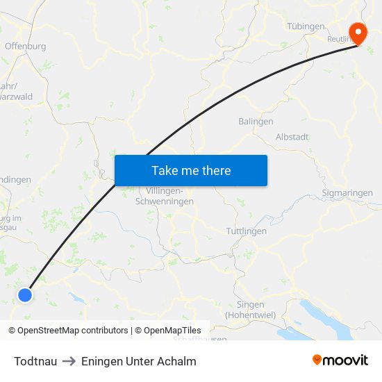 Todtnau to Eningen Unter Achalm map