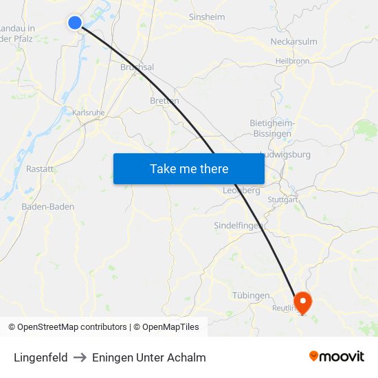 Lingenfeld to Eningen Unter Achalm map