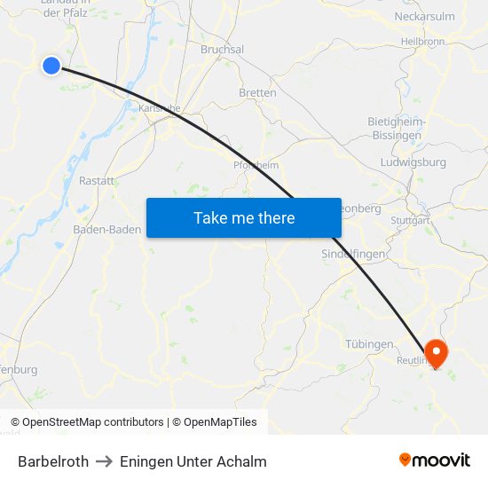 Barbelroth to Eningen Unter Achalm map