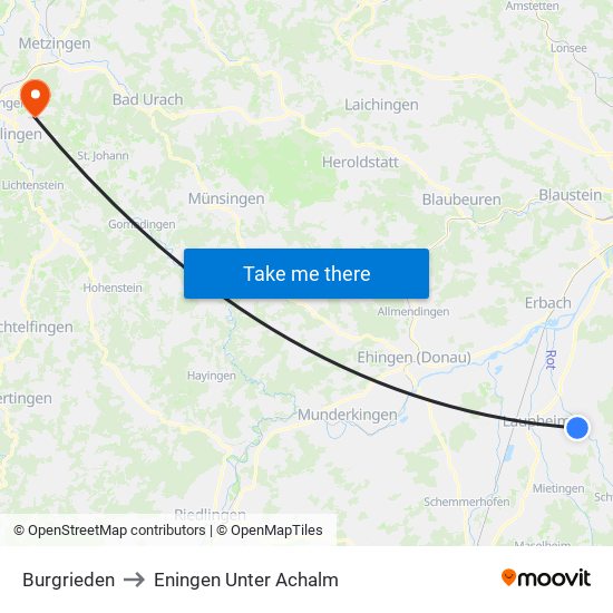 Burgrieden to Eningen Unter Achalm map