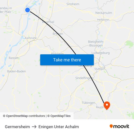 Germersheim to Eningen Unter Achalm map