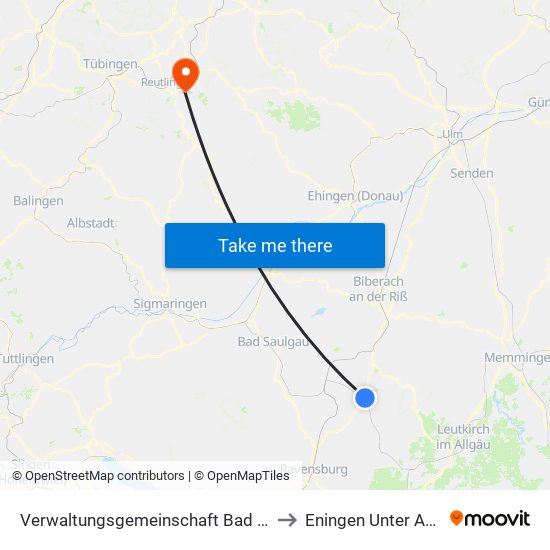 Verwaltungsgemeinschaft Bad Waldsee to Eningen Unter Achalm map