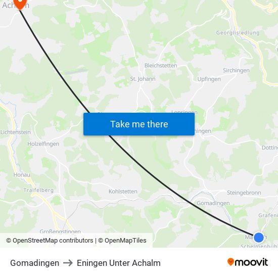 Gomadingen to Eningen Unter Achalm map