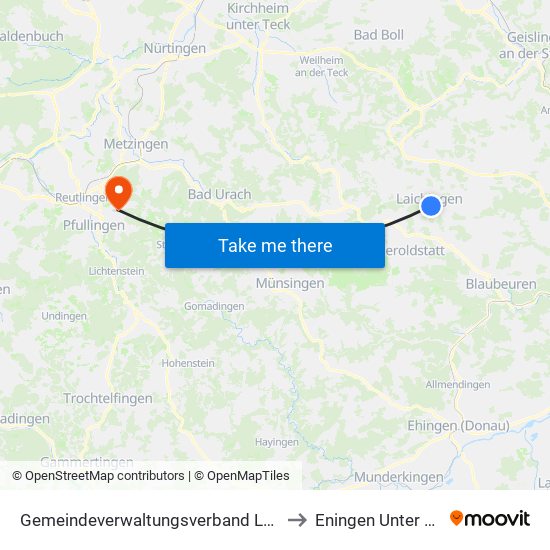 Gemeindeverwaltungsverband Laichinger Alb to Eningen Unter Achalm map