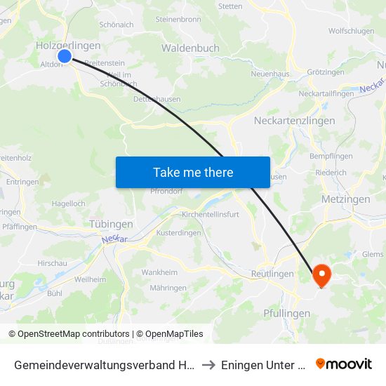 Gemeindeverwaltungsverband Holzgerlingen to Eningen Unter Achalm map