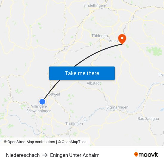 Niedereschach to Eningen Unter Achalm map