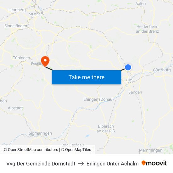 Vvg Der Gemeinde Dornstadt to Eningen Unter Achalm map