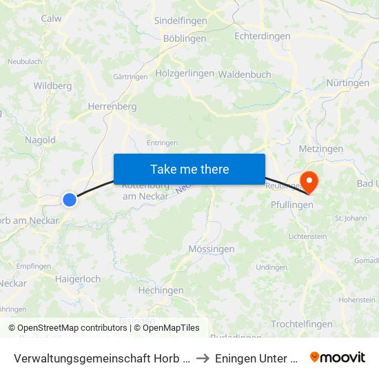 Verwaltungsgemeinschaft Horb am Neckar to Eningen Unter Achalm map