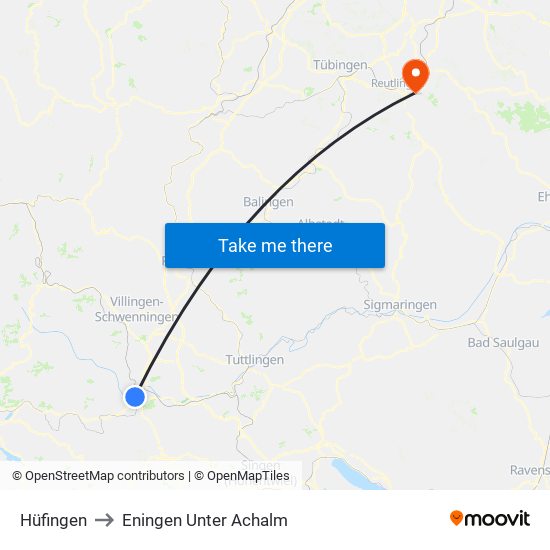 Hüfingen to Eningen Unter Achalm map