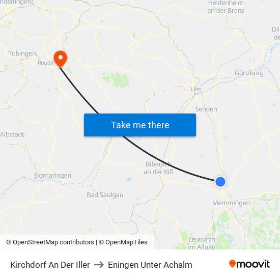 Kirchdorf An Der Iller to Eningen Unter Achalm map