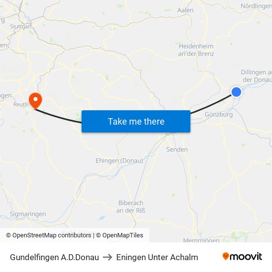 Gundelfingen A.D.Donau to Eningen Unter Achalm map