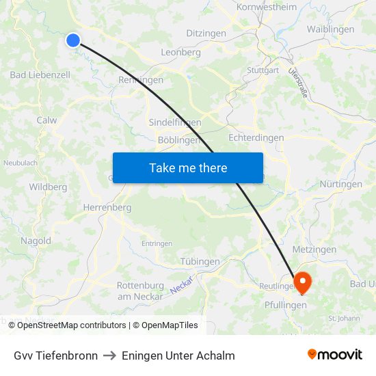 Gvv Tiefenbronn to Eningen Unter Achalm map